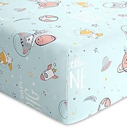 Haus and Kinder 100% Cotton Fitted Cot Crib Sheet | Bed Sheets for Newborn Baby Crib Mattress | Deep Pocket All Round Elastic Fitted Crib Sheet for Baby| Size 132 cm x 71 cm | Spacewalk-image-8
