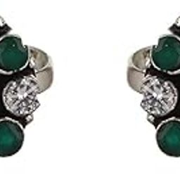 Set of 2 Red & Green Stone Studded Adjustable Toe Ring-2