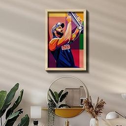 ChitraChaya Rohit Sharma World Cup Wood Print With Frame - 12x8 Multicolor - Premium Plywood & Pine-image-32