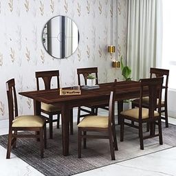 WOODSTAGE Sheesham Wood 6 Seater Extendable Dining Table with 6 Cushion Chairs for Living Room Home Hall Wooden Furniture Dinner Table Set (Walnut Finish)-image-22