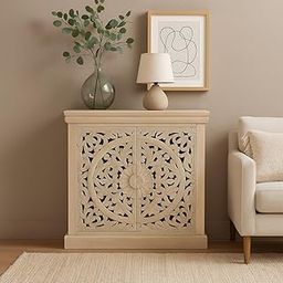 Whitewash Finish Hand-Carved 2-Door Cabinet – Artistic Storage-image-66