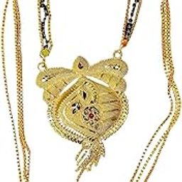 Mangalsutra for Women Traditional Mangalsutra Gold-Plated Pendant with gold - Black Beads Chain-image-36