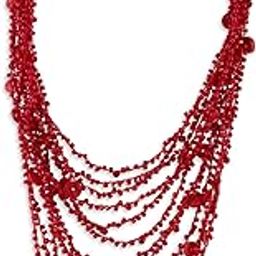 Red Multi Layer Beaded Contemporary Statement Necklace For Women-ZPFK21148-image-2