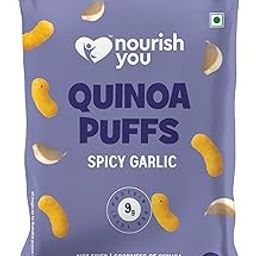 Nourish You Tasty Quinoa Puffs, Spicy Garlic Flavour 50g | Not Fried | Goodness of Crunchy Quinoa | Fibre Rich Snacks | Gluten free | No Added Artificial Flavour & Colours | Healthy Snack |-image-91