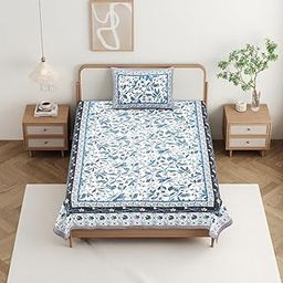Jaipur Weaves 100% Pure Cotton Bedsheet for Single Bed, 1 Single Bedsheet with 1 Pillow Cover, 180 TC Single Bedsheet Cotton, 60 x 90 Inches (Meadow Frost, 1)-image-21