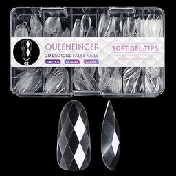 QUEENFINGER Soft Gel Nail Tips, 120pcs 3D Diamond-Shaped Fake Nails Extension, 12 Sizes Full Cover Clear Press-On Tip, Natural Rhombus Lattice (Clear Diamond, 02)-22