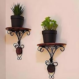 RACOLLECTION Floating Wall Shelf Set of 2, Modern Display Storage Rack for Living Room Kitchen Bedroom, Brown and Black-image-68