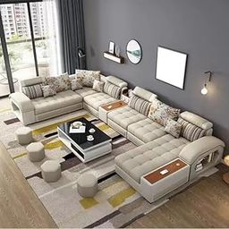 Homax. Dapper2 Interchangeable U Shape Latest Model Attractive Sectional Sofa Set with Stunning Smart Console - Couch 12 Seater Lounger Living Room, of 11 Items. Upholstery Premium Fabric,-image-1