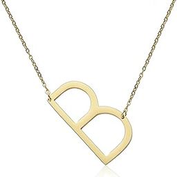 Sideways Alphabet Initial Large Letter Gold Stainless Steel Pendant Necklace Women-image-41
