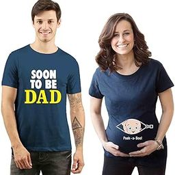 Maternity Tshirts Couple Dress Cotton Half Sleeve Pregnancy Announcement Mom to be Maternity Couple Tshirt for Photoshoot Pack of 2(cus-mat-dadamama)-image-4