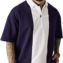 Solids: White & Berry Colourblock Men and Boys Oversized fit Half Sleeve Cotton Multicolored Oversized Polos-image-57