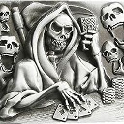 Vintage Tattoo Skull Death Casino Gamble Rectangle Belt Buckle (Without Enamel)-image-55
