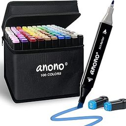 anono Alcohol Markers, 100 Colors Double Tip Marker Set Permanent Artist Marker Pens with Carry Bag for Kids and Adults for Painting and Drawing-image-70