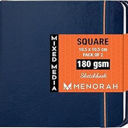 MENORAH Paper - Artist Sketchbook - Square- 180Gsm - Size (10.5 X 10.5 Cm) Pack Of 2 - Small Travel Size Sketch Book- 100 Pages/50 Sheets - Hard Bound - Handmade Artbook, Watercolor-image-10