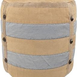 CC Home Furnishings 16" Beige and Gray Farmhouse Striped Handmade Round Pouf Ottoman-image-73
