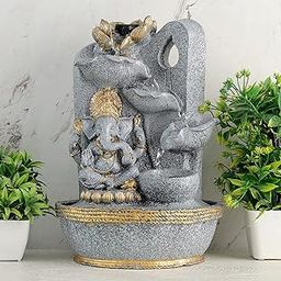 Global Grabbers Polyresin Table Top Indoor Outdoor Water Fall Fountain with LED Lights Home Decor Decoration Gift Gifting Items-STN_Gry-SF8-image-49