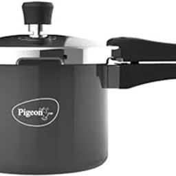 Pigeon By Stovekraft Hard Anodised Pressure Cooker with Outer Lid Induction and Gas Stove Compatible 3 Litre Capacity for Healthy Cooking (Black)-0