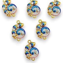 Jaipri 22x14mm 6pc Peacock With AD Stone Blue Color Metal Charms, Connectors, Findings for DIY Necklace Bracelet Jewellery and Rakhi Making Diy Kit (KTC-6158)-image-8