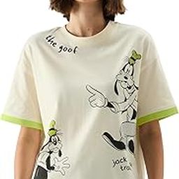Official Disney 100: The Goofy Women and Girls Round Neck Short Sleeve White Graphic Print Oversized Fit T-Shirts-image-41