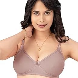 Women Cotton Non-Padded Wire-Free with Lace Styling and Adjustable Straps V-Neck Full Coverage Seamless T-Shirt Bra - Contours-image-15