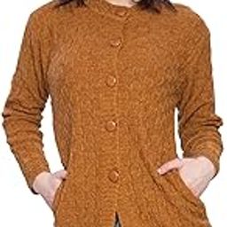 Women Woolen Round Neck Long Sweater || Long Cardigan || Self Design Wollen Front Button Sweater || Warm Cardigan-image-11