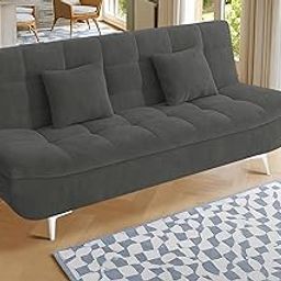 ARTFUL LIVING-Modern Velvet Fabric 3-Seater Sofa | Convertible Sofa Bed with Cushions | Tufted Backrest & Space-Saving Sleeper Couch for Living Room, Office –Grey-image-14