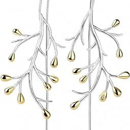 1 Pair Uniquely Handcrafted Tree Branch Dangle Earring for Women/Girls- Dual Tone Gold & Silver Statement Earrings with Blossoming Golden Buds-image-43