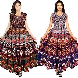 " Brand Present Women's Jaipuri Print Cotton Long Designer Midi Maxi Dress-picture-30
