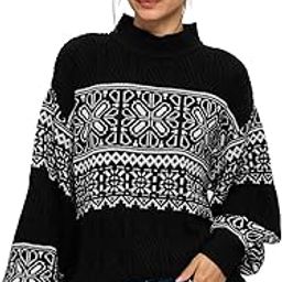 Raven Women and Girls Long Sleeves Round Neck Black Printed Acrylic Oversized Sweaters-image-65