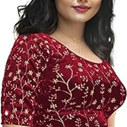 Premium Velvet Readymade Blouse with Golden Sequin Floral Embroidery - Half Sleeve, Stretchable, Ethnic Women's Fashion-picture-5