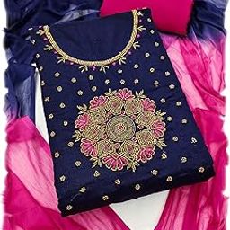Women's Chanderi Silk Salwar Suit Unstitched Dress Material-image-4