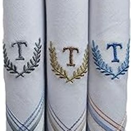 Men's Large Handkerchief in White with Initials (T) Pack of 3-613 W/C-picture-5