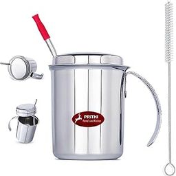 Prithi Home's and Kitchen Stainless Steel Sipper with Handle & Lid (Cap) 2 in 1 Use - Handle Tumbler or Straw Sipper-220 ML Sliver with Straw Cleaner Brush (Sippy Cup with 1 Brush)-picture-10