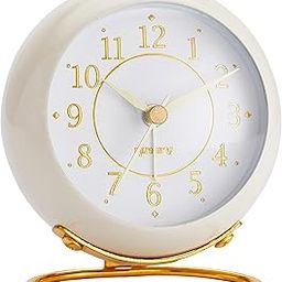 Metal Desk Clock, Retro Bedroom Table Vintage Analog Alarm Clock, Silent Non-Ticking Gold Clock, Bedside Décor-1