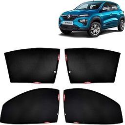 KINGSWAY® Kwid Car Sun Shade Z-Black Non Magnetic Fix Type Curtains for 2019 Onwards Model, Compatible with Renault Kwid Side Window Car Sunshade, Only Half Cut in Front Window, Black, 4 Piece-26