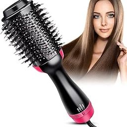 APTODEN Styling Surface Hot Brush 3 in 1 One Step and Styler Volumizer for Straightening, Curling, Salon Negative Ion One Step Styler, Hot Air Blow Brush for Women Black Pink One step Best Gift Your Partner (Black Pink )-46
