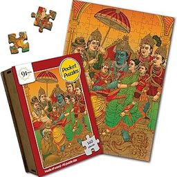 91Knots Rama’s Royal Court A5 Size 140 Pieces Wooden Jigsaw Puzzle Indian Art Theme Puzzle Travel Friendly for 5+ Kids and Adults Board Games Small Jigsaw Puzzle Birthday or Festival Gift-14