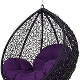 City Outdoor Furniture Metal Single Seater Swing Chair Without Stand For Home & Cushion & Hook Outdoor Indoor|Balcony|Garden|Living Room|Garden|Patio|Home Improvement|(Black Basket,Blue Cushion)-image-28