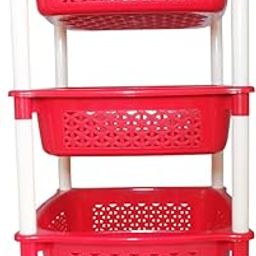 Simply Home Sorto Multipurpose Plastic Storage Rack | 3 Shelf Stackable Organizer Basket Rack for Fruits,Vegetables, Stationery, Toys | Kitchen, Home & Office Use |Pack of 1 | RED-image-54