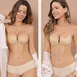 Pair Silicone Wire Free Stick-On Bra Padded, Adhesive Bra Strapless Silicone Invisible Push Up Reusable Self Sticky Bra for Backless Dress Stick on Bra, Black-image-85