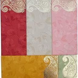 Pack of 100, Rectangle Shape Metallic Paper Shagun Envelopes for Gifting Cash Sagan Lifafa Wedding Money Cover, 19 X 9 cm, Multicolored 5 Colors of 20 Each, Royal Mosaic Design-image-98