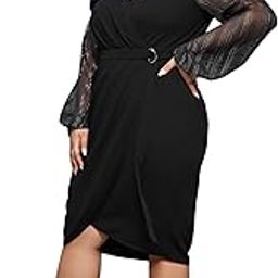Women's Solid V-Neck Bishop Sleeves Front Pocketed Wrap Knee Length Dress-image-78