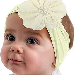 SYGA Baby Headband Nylon Flower Soft Stretchable Hairband for Newborn Infant Toddler Kids For 0-3 Year (Beige, Free Size)-image-61