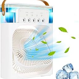 SHENGYI Portable Air Conditioner Fan, Mini Personal Evaporative Air Cooler Oscillation/Humidifier/Timing Function, Desktop Misting Fast Cooling Fan With Led Light For Room Office Camping (White)-picture-0