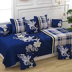 Castiqa Microfibre Unique Patterns Diwan Set Covers 8 Pcs Set of 1 Bedsheet 2 Bolsters and 5 Cushion Covers (Multi 1)-9