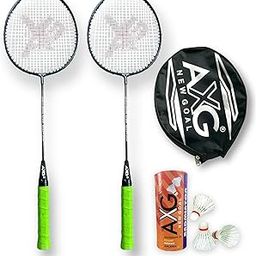 AXG Scratch Resistant A-2000 Badminton Rackets Set of 2 with 3 Feather Shuttles Badminton Kit (Green)-17