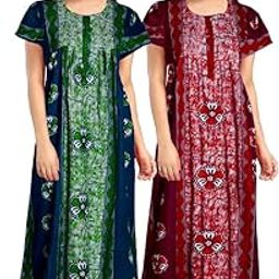 Women's Pure Cotton Nightwear Casual Nighty (RED Green BATIK-50 XXL)-picture-27