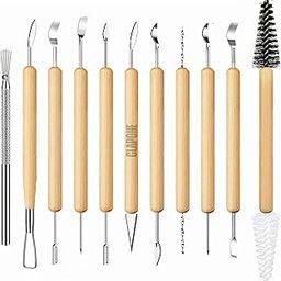 CLAPONE Wooden Handle Clay Pottery Sculpting Tools/Pottery Tool/Pottery Tools Kit for Clay/Sculpture/Tools for Art and Craft/Ceramic Modeling Tool/Crafting Supplies (11 Pcs)-13