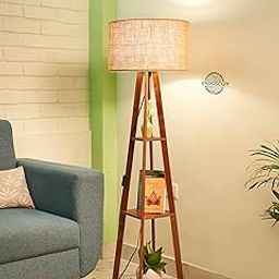 Wooden Floor Lamp with Shelf (Natural Jute). LED Bulb Included-image-61