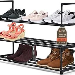 Black 3 Tier Shoe Rack, 36" Large Shoe Shelf Holds 15 Pairs of Shoes, Heavy Duty Shoe Rack for Entryway, Bedroom, Closet, Up to 22 lb Weight Capacity, Space-Saving and Easy to Assemble-image-53
